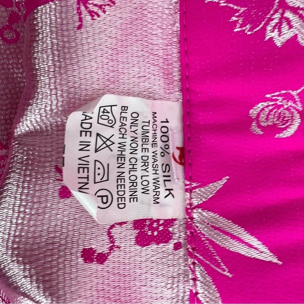 Dress 100% silk Japanese style wrap soft bright neon Pink Floral Kimono Robe - Picture 9 of 10